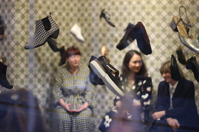 Tracey Neuls being interviewed in her Shoe Shop in Marylebone Lane London