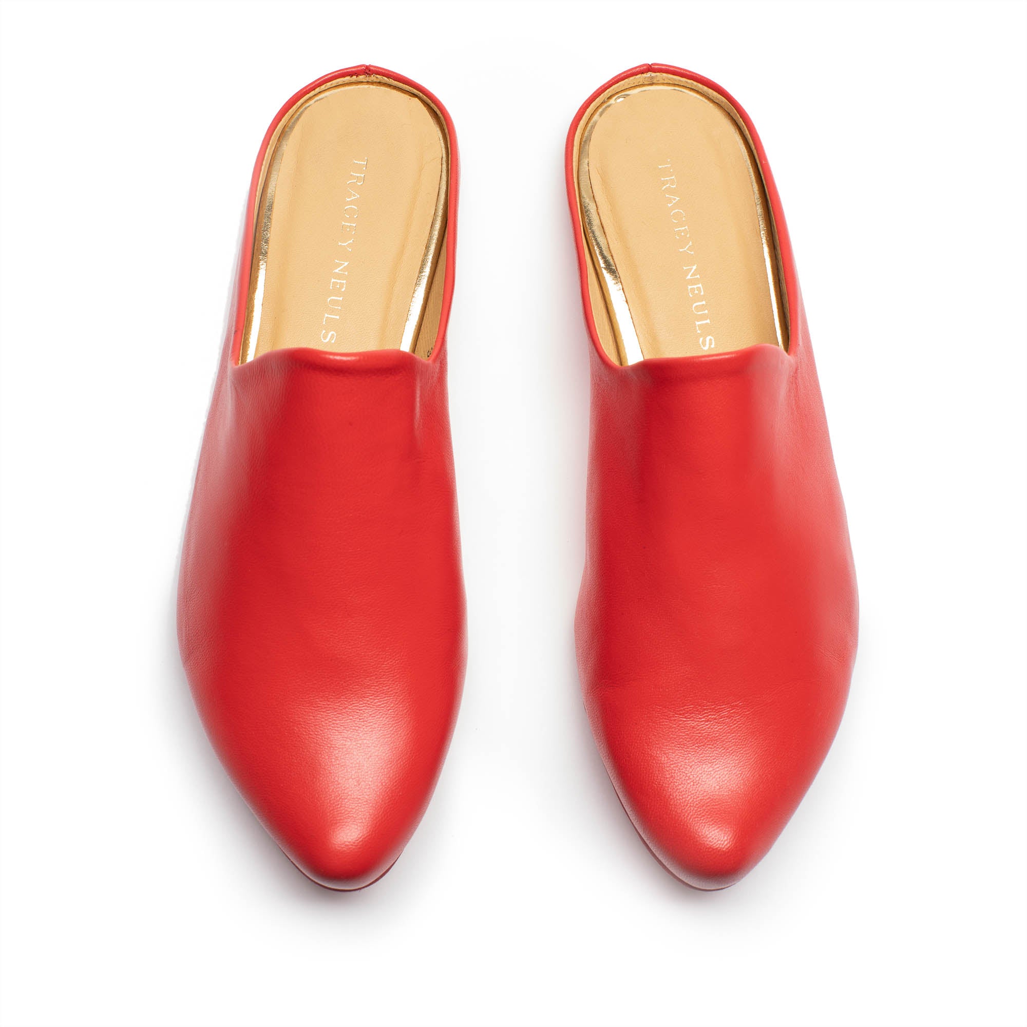 red leather mules