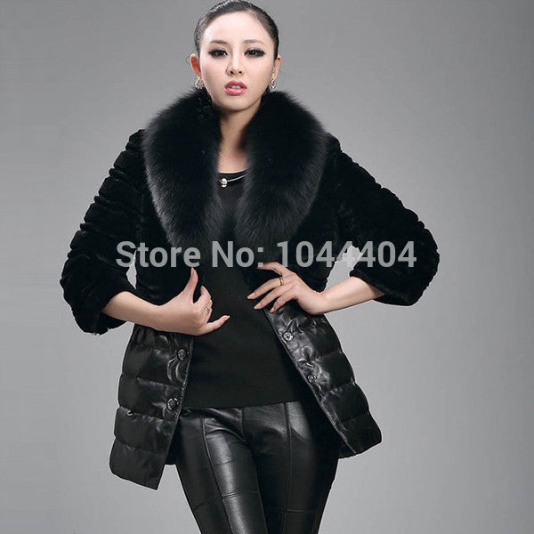 Brand newLuxury Women Jacket Fox Faux Fur Leather Outerwear Long