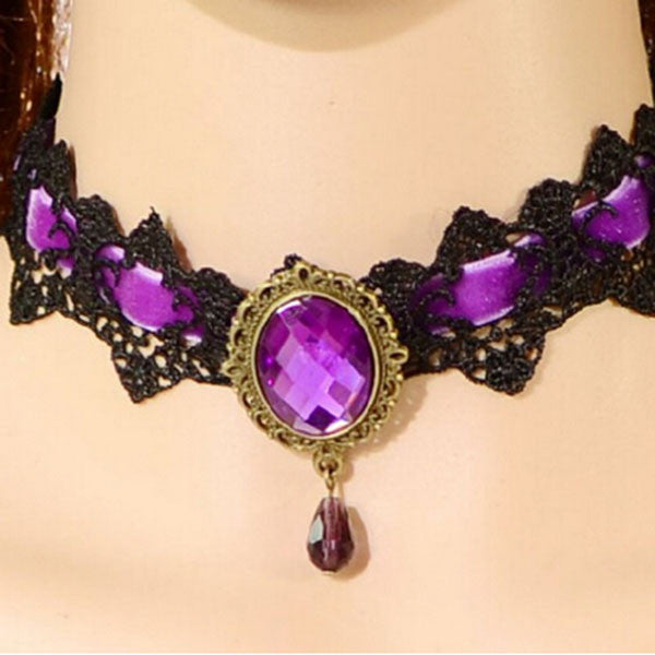 Fashion Lace Collar Flower Victorian Choker Womens Pendant Gothic Gems Necklace