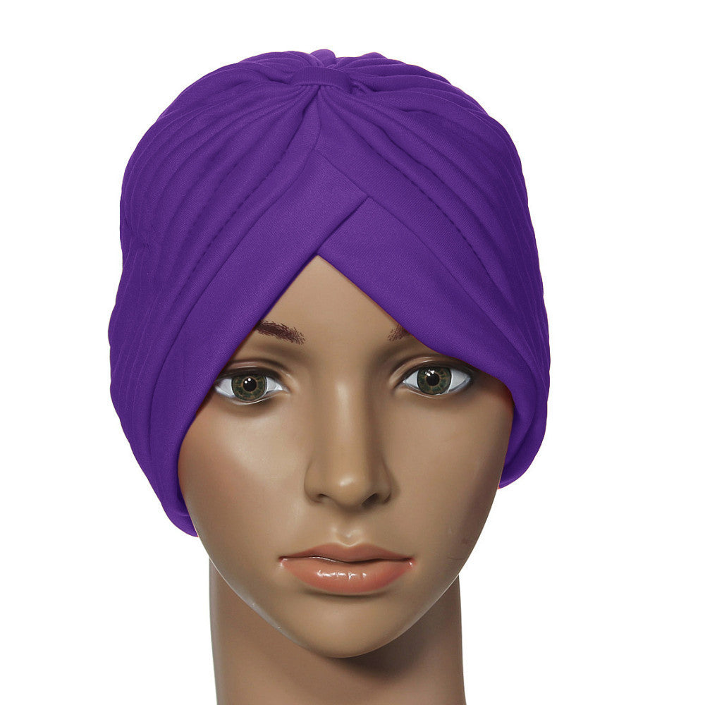 Stretchy Turban Head Wrap Hats Band Sleep Hat Chemo Bandana Hijab Pleated Indian Cap