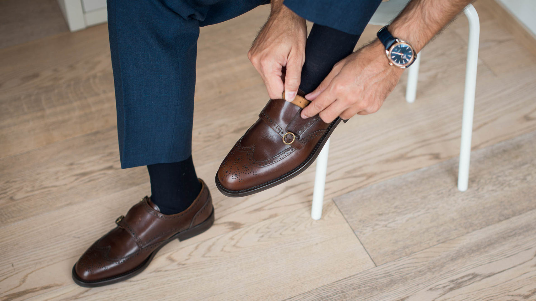 Men’s brown leather Double Monk Strap shoes | Velasca