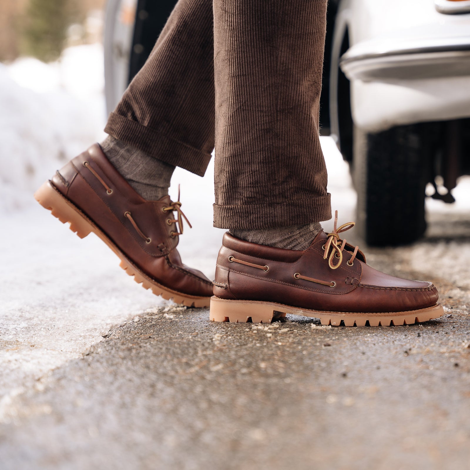 Men’s brown boat shoes with wool lining | Velasca