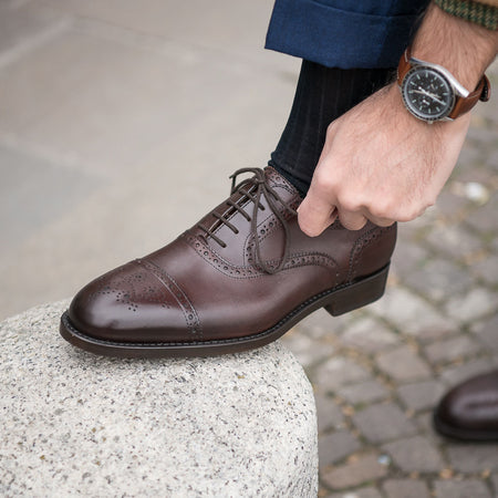 Men’s dark brown semi-brogue leather Oxfords | Velasca