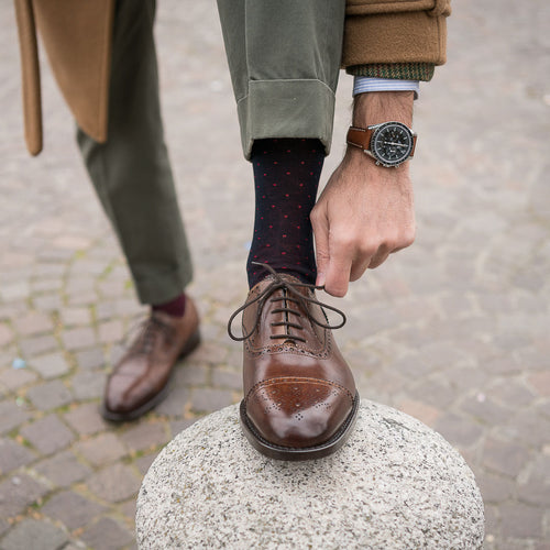 Men’s brown semi-brogue leather Oxfords | Velasca