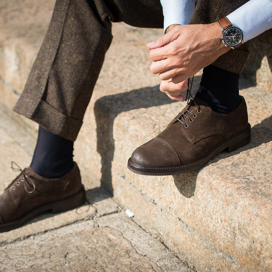 Men’s dark brown suede Derby shoes | Velasca