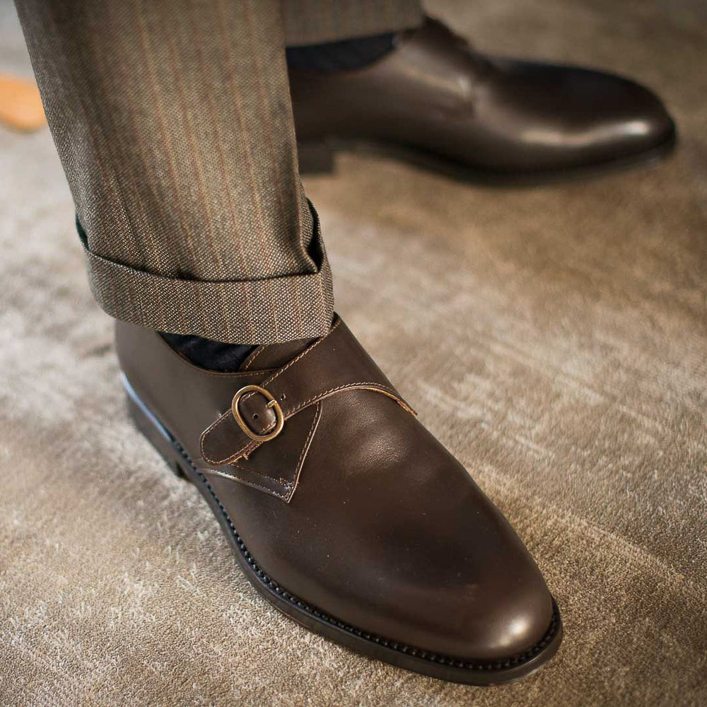 Men’s classic black leather Single Monk Strap shoes | Velasca