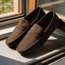 Studded-sole Moccasins in suede leather for men | Velasca