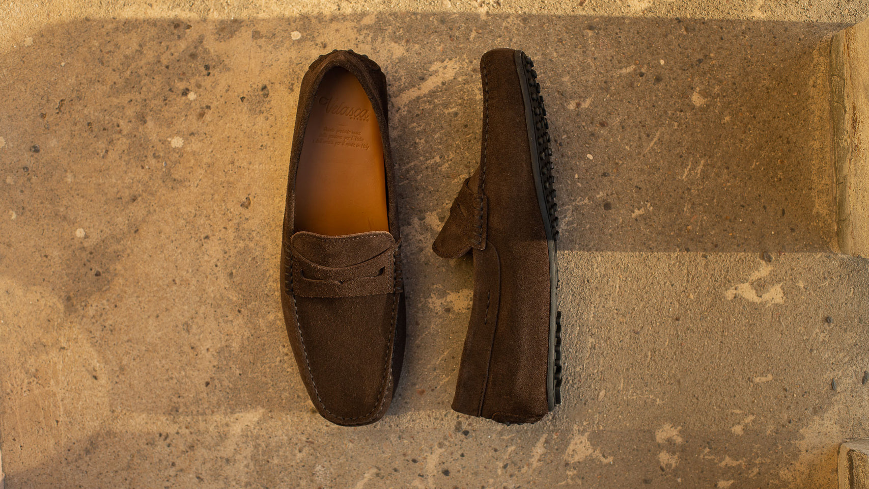 Studded-sole Moccasins in suede leather for men | Velasca