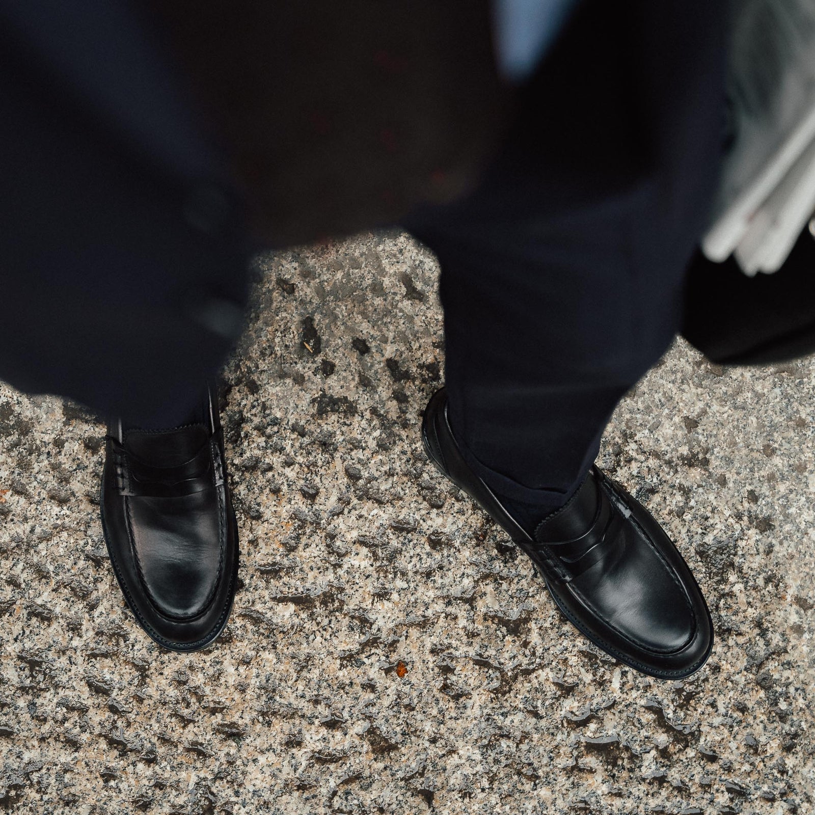 Men’s black leather slip on Penny Loafers | Velasca