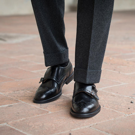 Men’s black leather Double Monk Straps for winter | Velasca