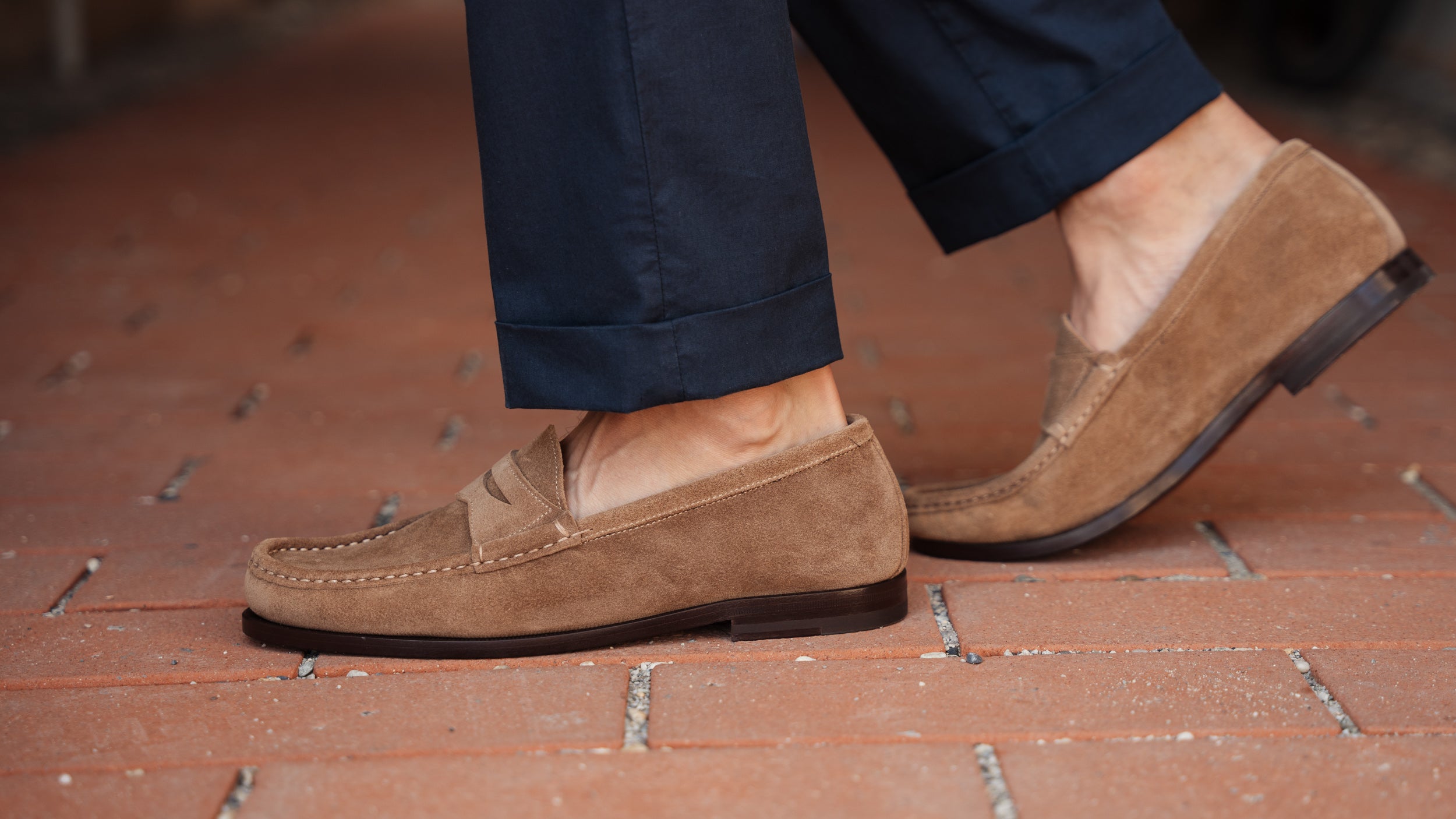 Men’s beige suede leather Penny Loafers | Velasca