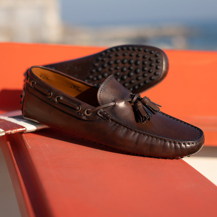 Men’s dark brown Moccasins with Tassels | Velasca