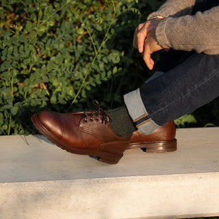 Casual cap toe derby with brown kudu grain leather | Velasca