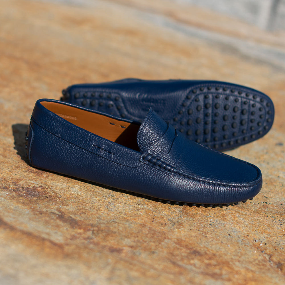 Men’s blue leather Moccasins with strap | Velasca