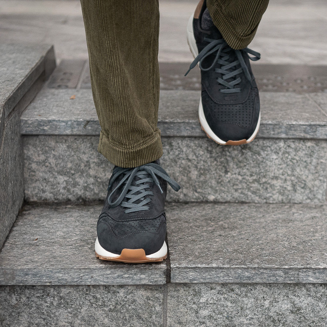 Men’s grey leather Running shoes | Velasca