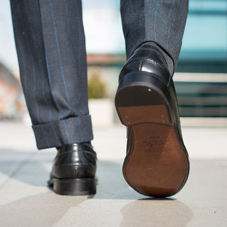 Men’s black leather Penny Loafers & Fringe | Velasca