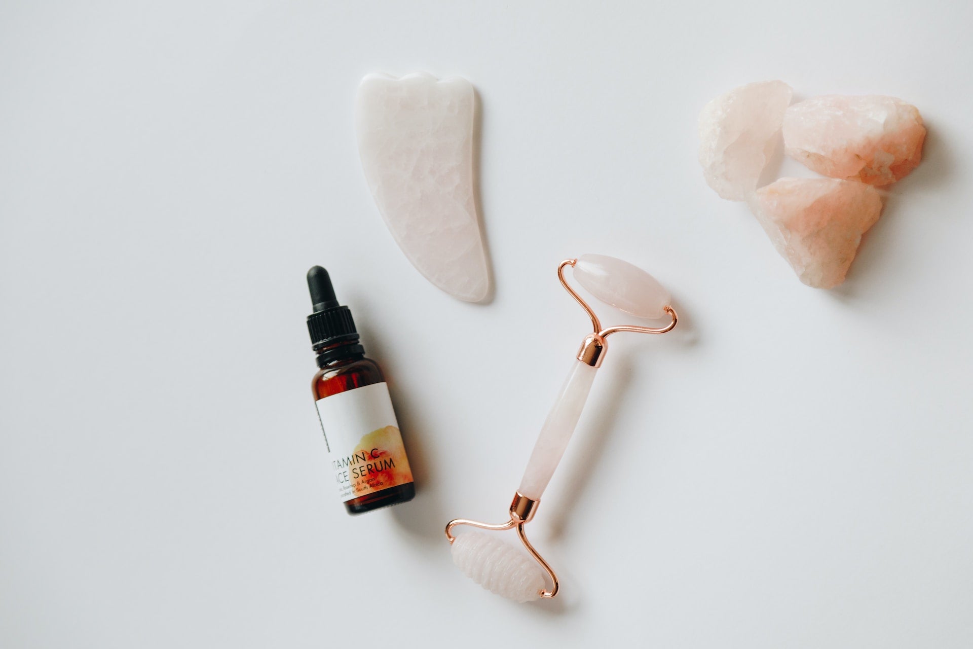 Rose quartz gua sha skincare tools