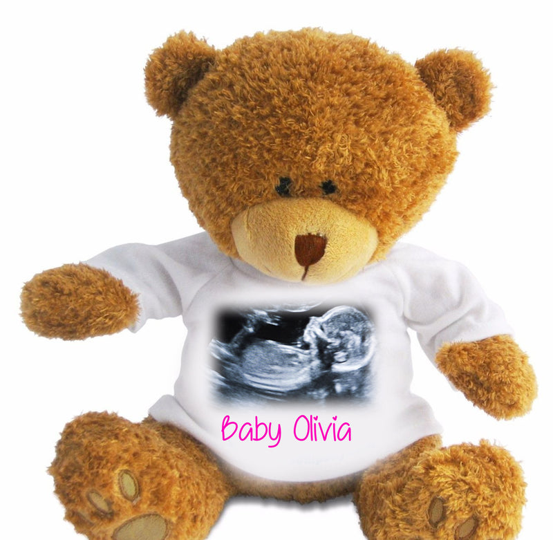 Personalised Photo Teddy Bear With Photo And Text Baby Scan Cuddle Toy