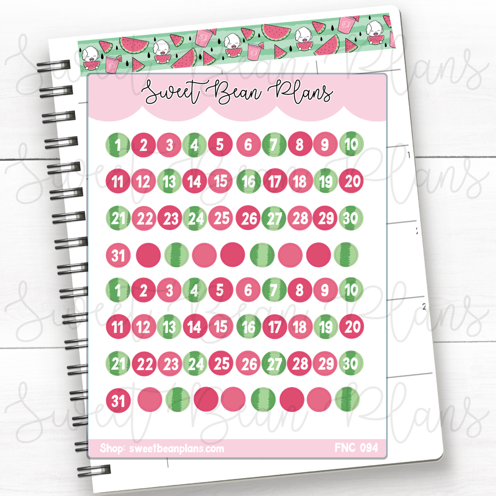 watermelon date numbers vinyl planner stickers fnc 094 sweet bean plans