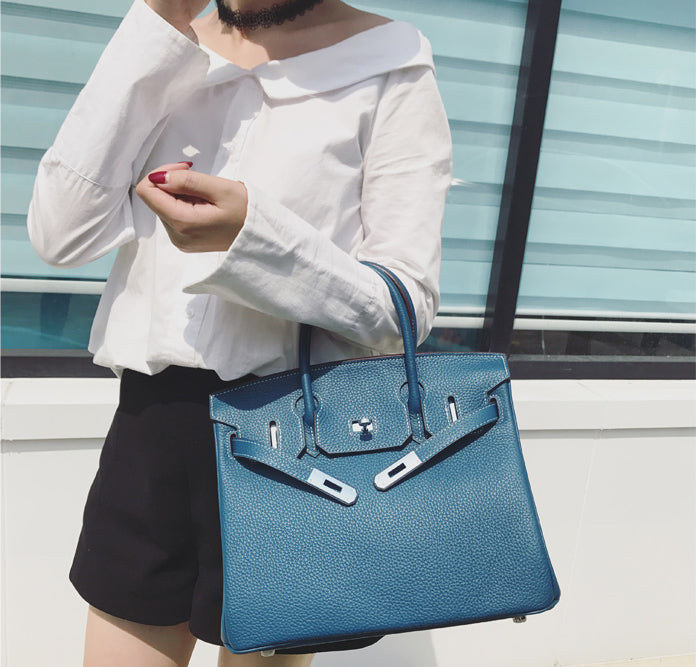 Burkina Leather Bag Togo - LINEN BLUE - Jaclyn Desanges