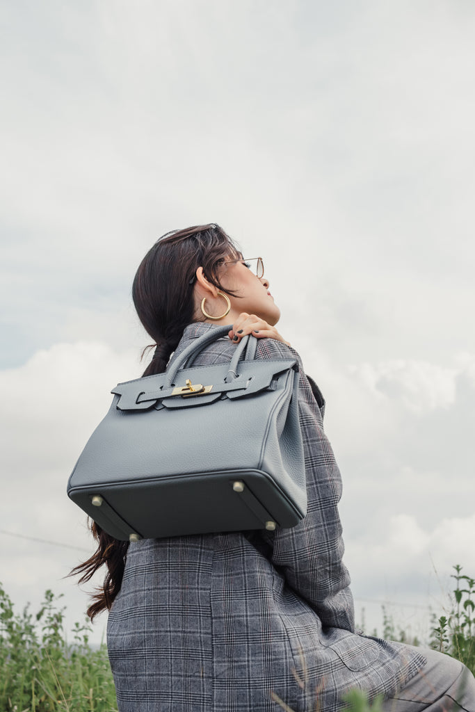 Birkina Bag in Leather Togo - Silver finishes - Jaclyn Desanges