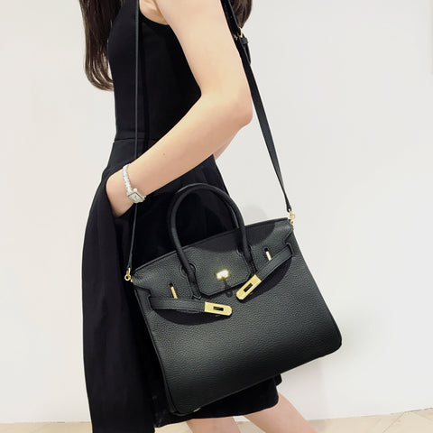 Black Togo Leather Square Hobo Bag