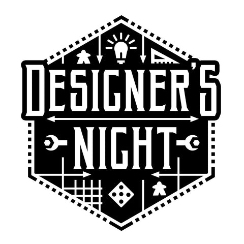 Designers' Night Logo - Designers bring in their games to test out. It's your opportunity to play games that are being developed by local designers.