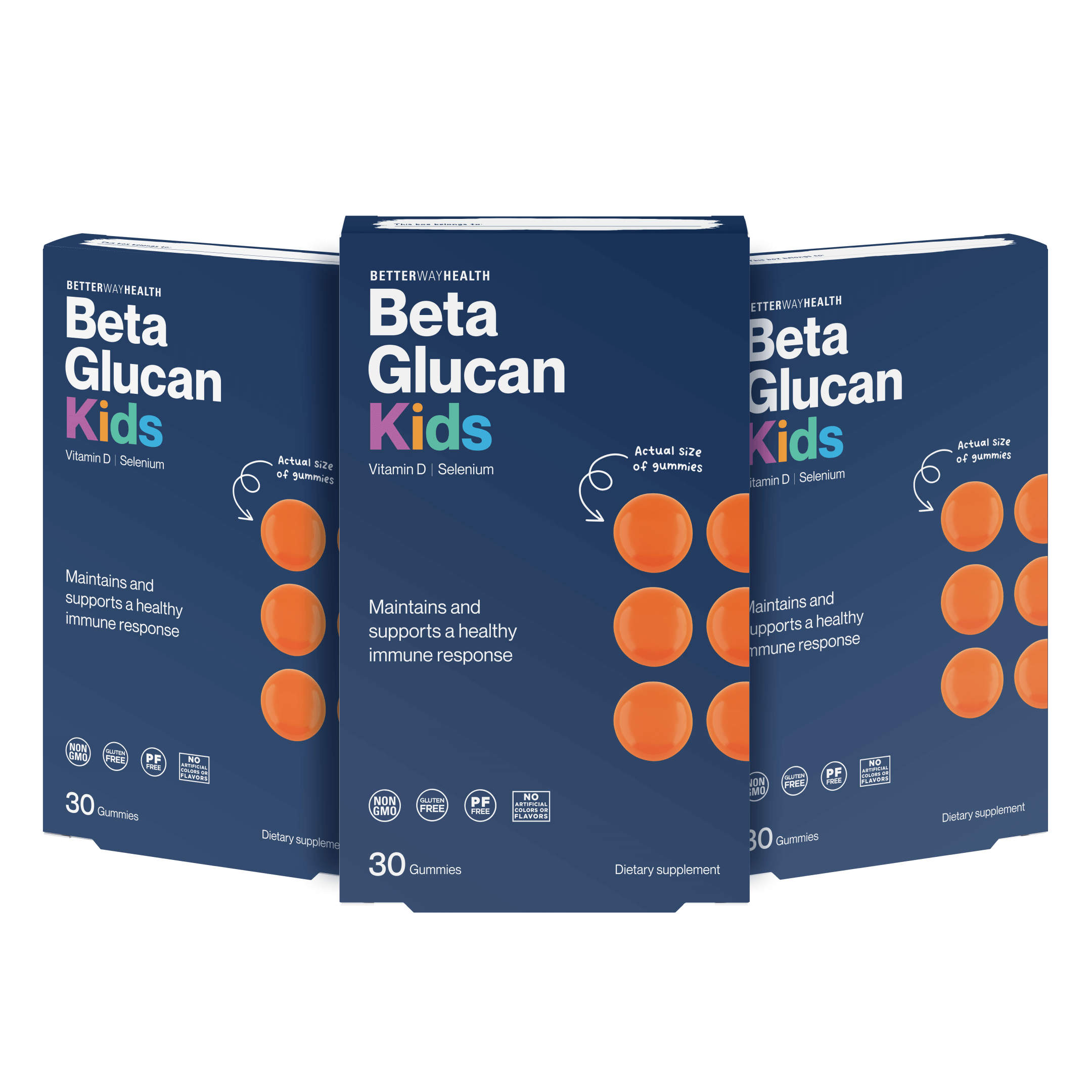 3 pack shot of beta glucan kids products