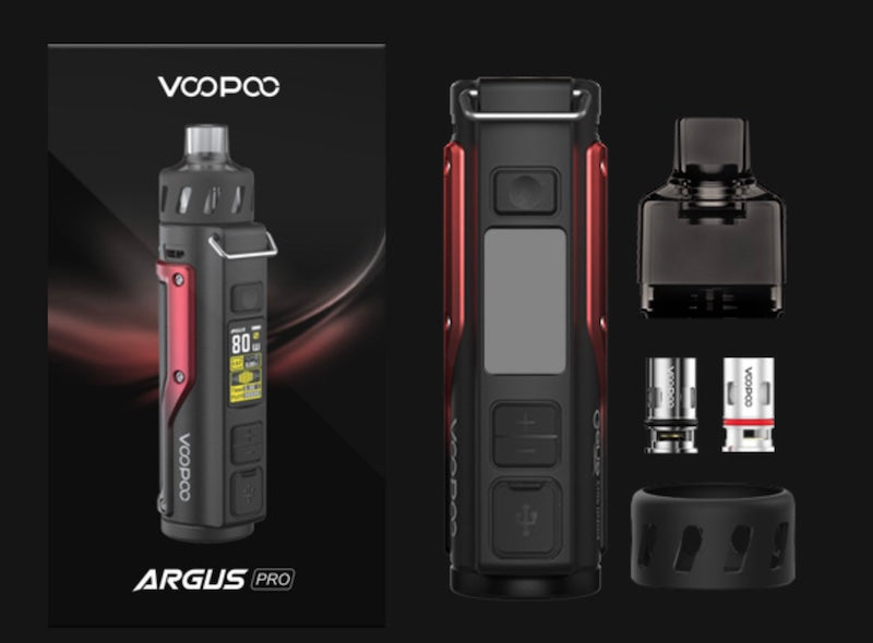 The Voopoo Argus Pro includes two replacement coils and a silicone protector for the pod.