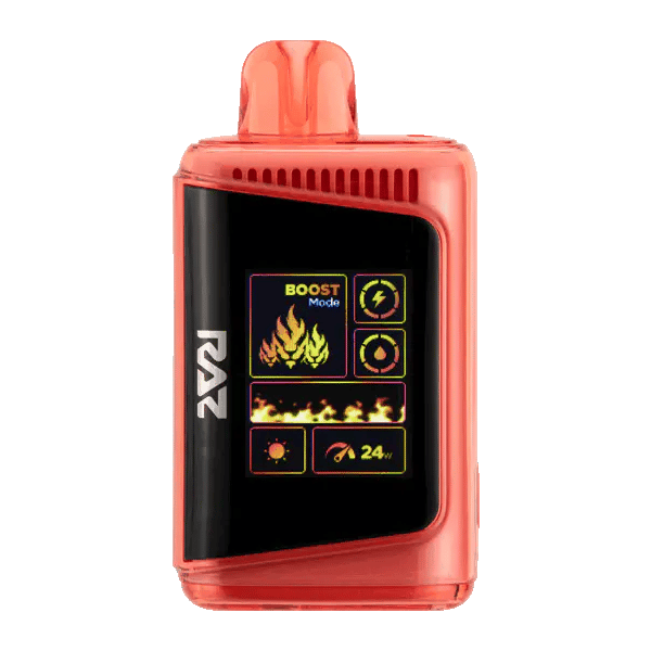 The Raz Vape DC25000 has a bright full-screen display that shows the device's status.