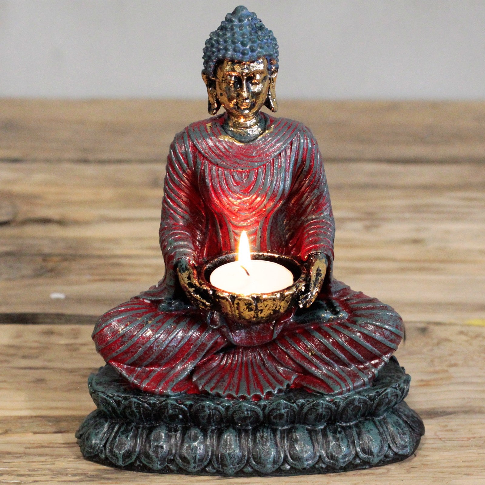 Sitting Buddha Red Antique Figurine Candle Holder ...