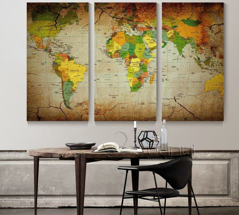 3 Panel Vintage World Map Canvas Wall Art Look4ward Store