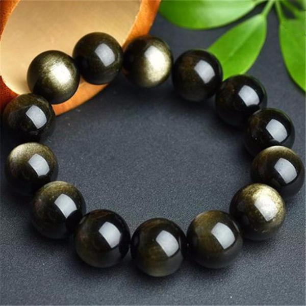 14mm Natural golden obsidian Round Beads Bracelet Fashion Jewelry Gift ...