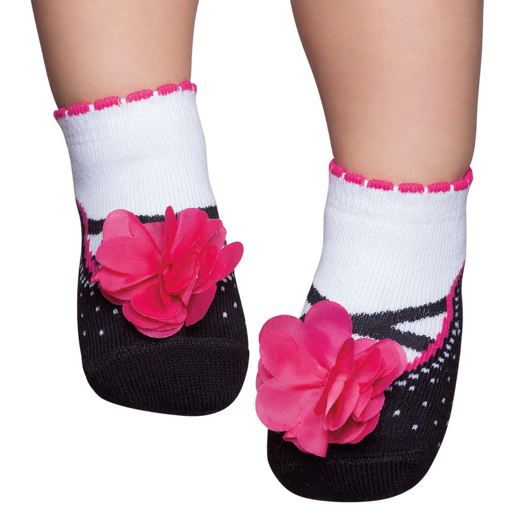 Embellished Baby Socks That Look Like Shoes Black With Pink