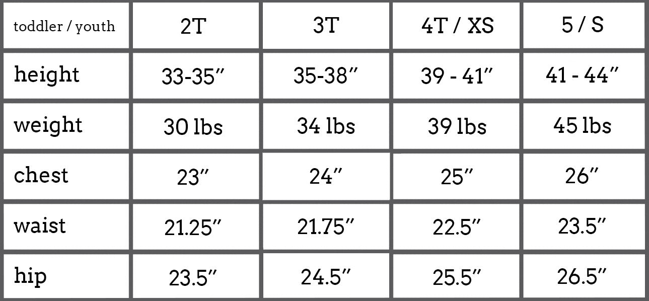 Children's Small Size Chart