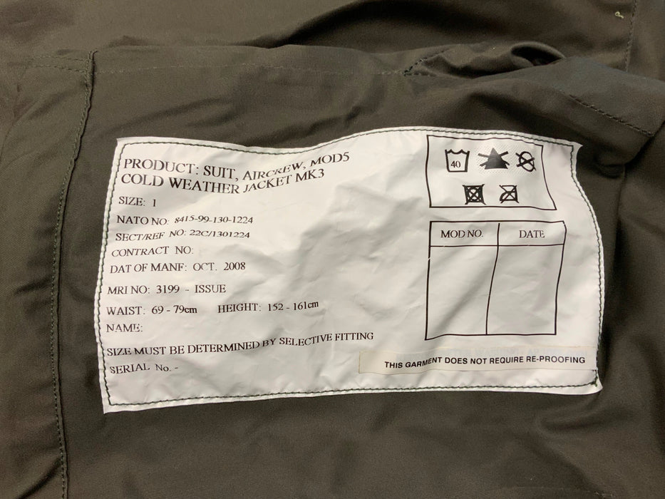 Genuine MK3 Cold Weather Jacket MOD5 Aircrew Suit Jacket Size 1 — One ...