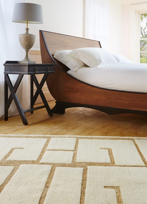 Shanghai Hemp area rug in a bedroom