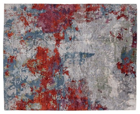 red, blue and grey abstract rug