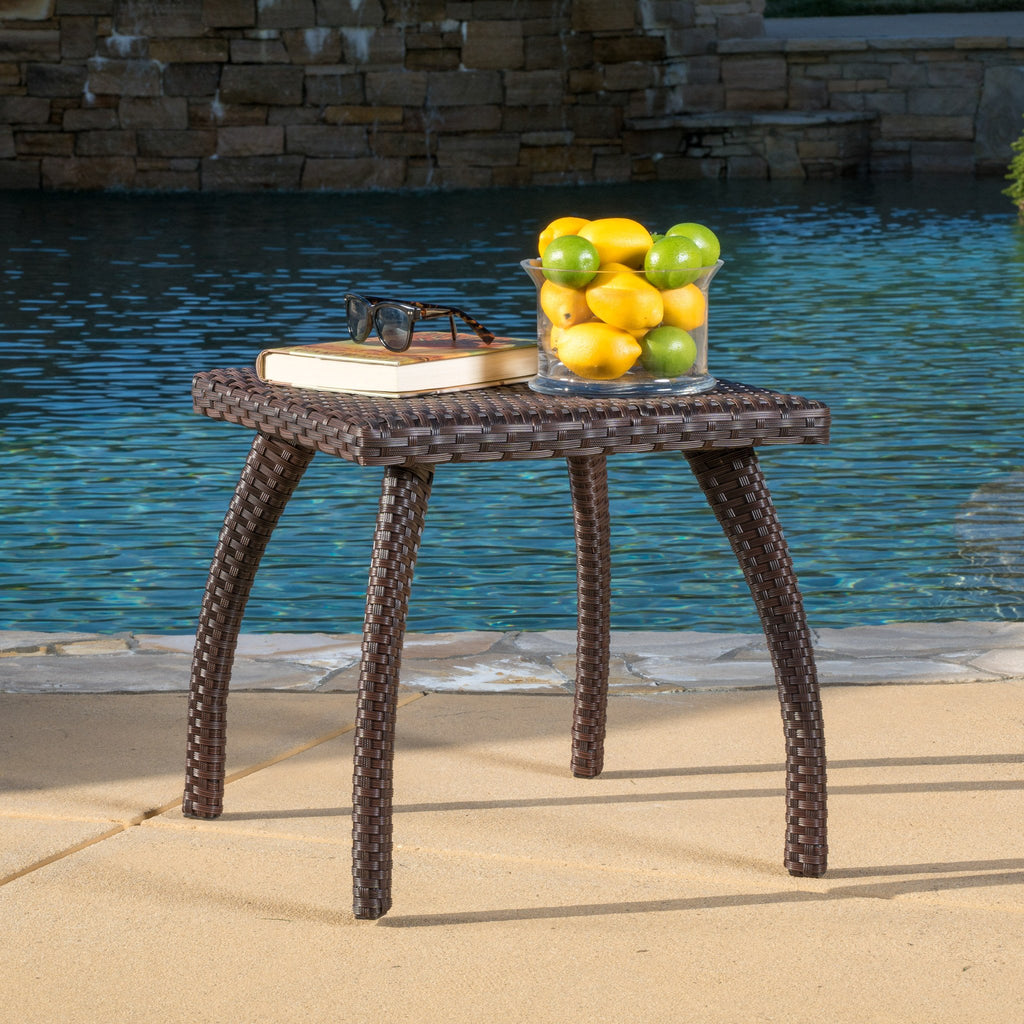 Outdoor Brown Wicker Side Table NH727692 Noble House Furniture