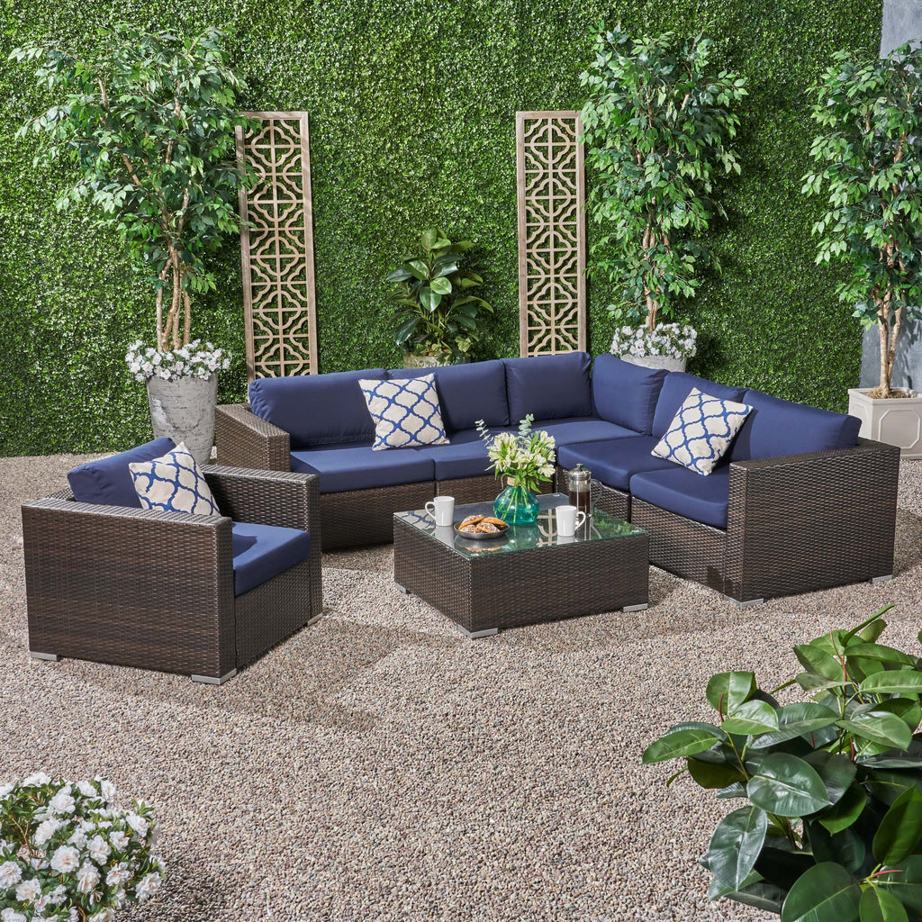 Outdoor 6 Seater Wicker Sectional Sofa Set with Sunbrella Cushions - N