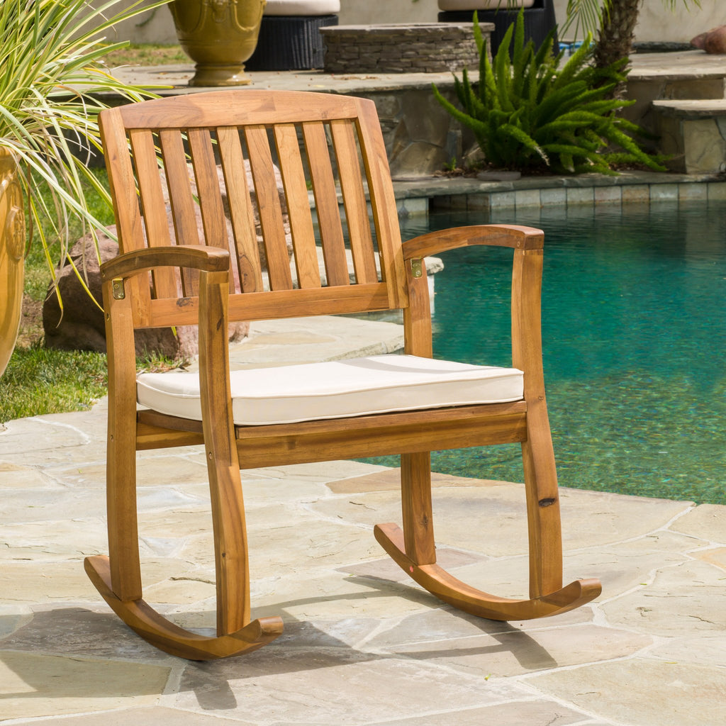 Outdoor Acacia Wood Rocking Chair with Cushion - NH352792 – Noble House