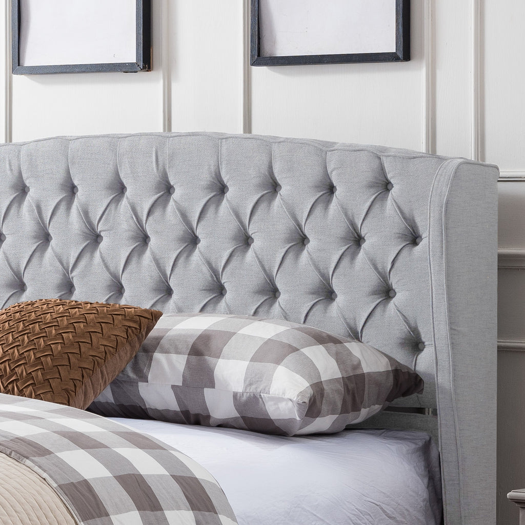 Fully-Upholstered King-Size Platform Bed Frame, Low-Profile, Contempor ...