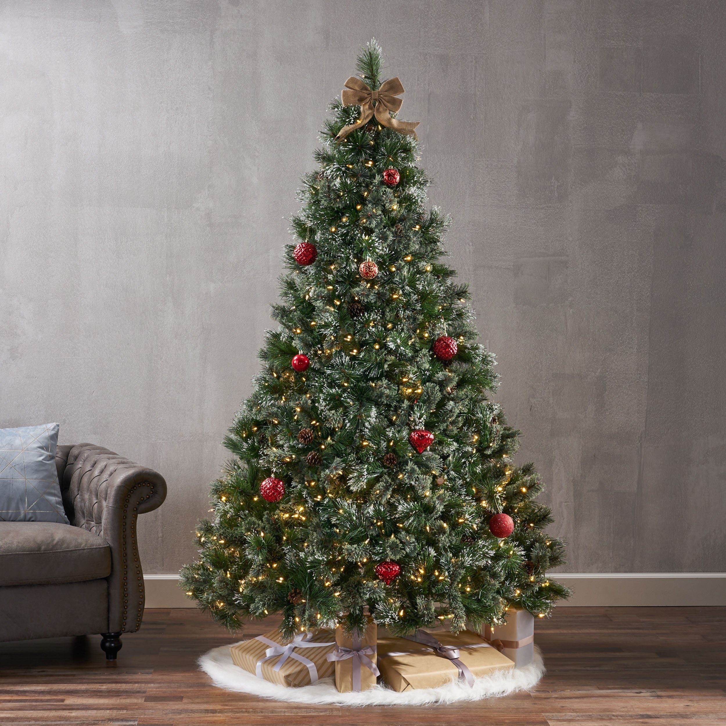 7-foot Cashmere Pine Pre-Lit Artificial Christmas Tree with Snowy Bran ...