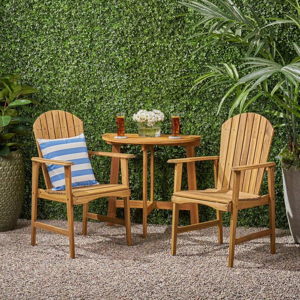 Outdoor 2 Seater Half-Round Acacia Wood Bistro Table Set ...