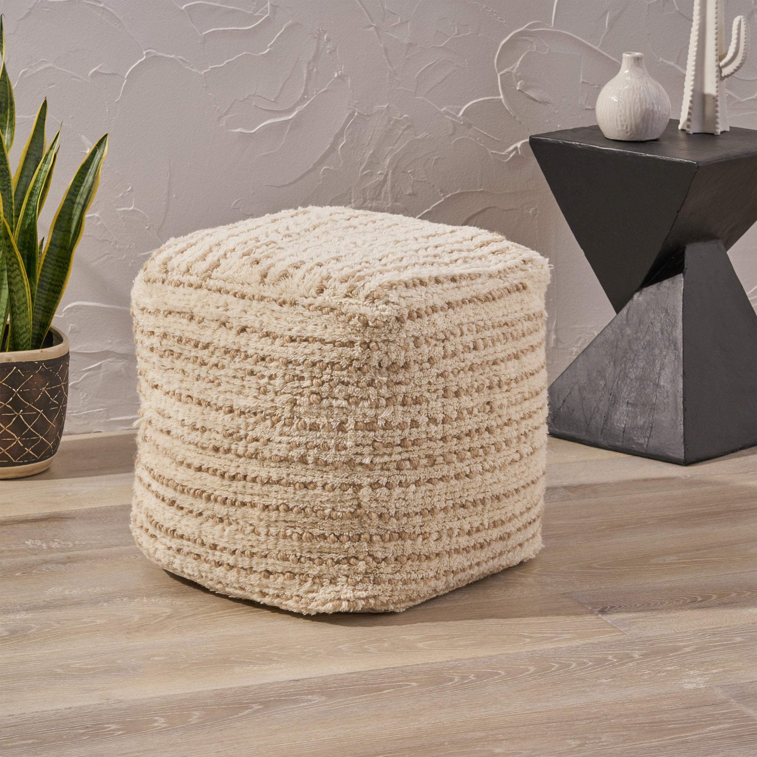 Boho Wool and Cotton Ottoman Pouf NH423903 Noble House Furniture