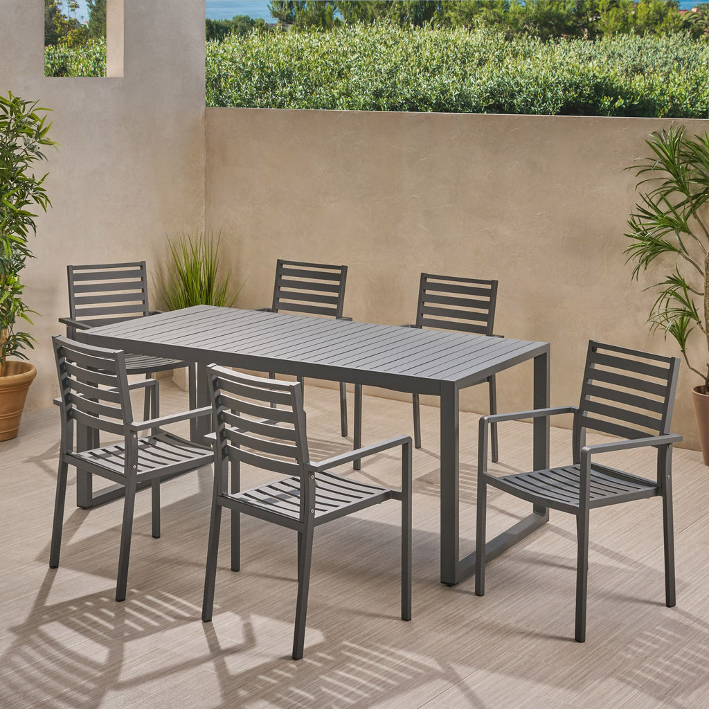 6 Seater Aluminum Dining Set - NH408013 – Noble House Furniture