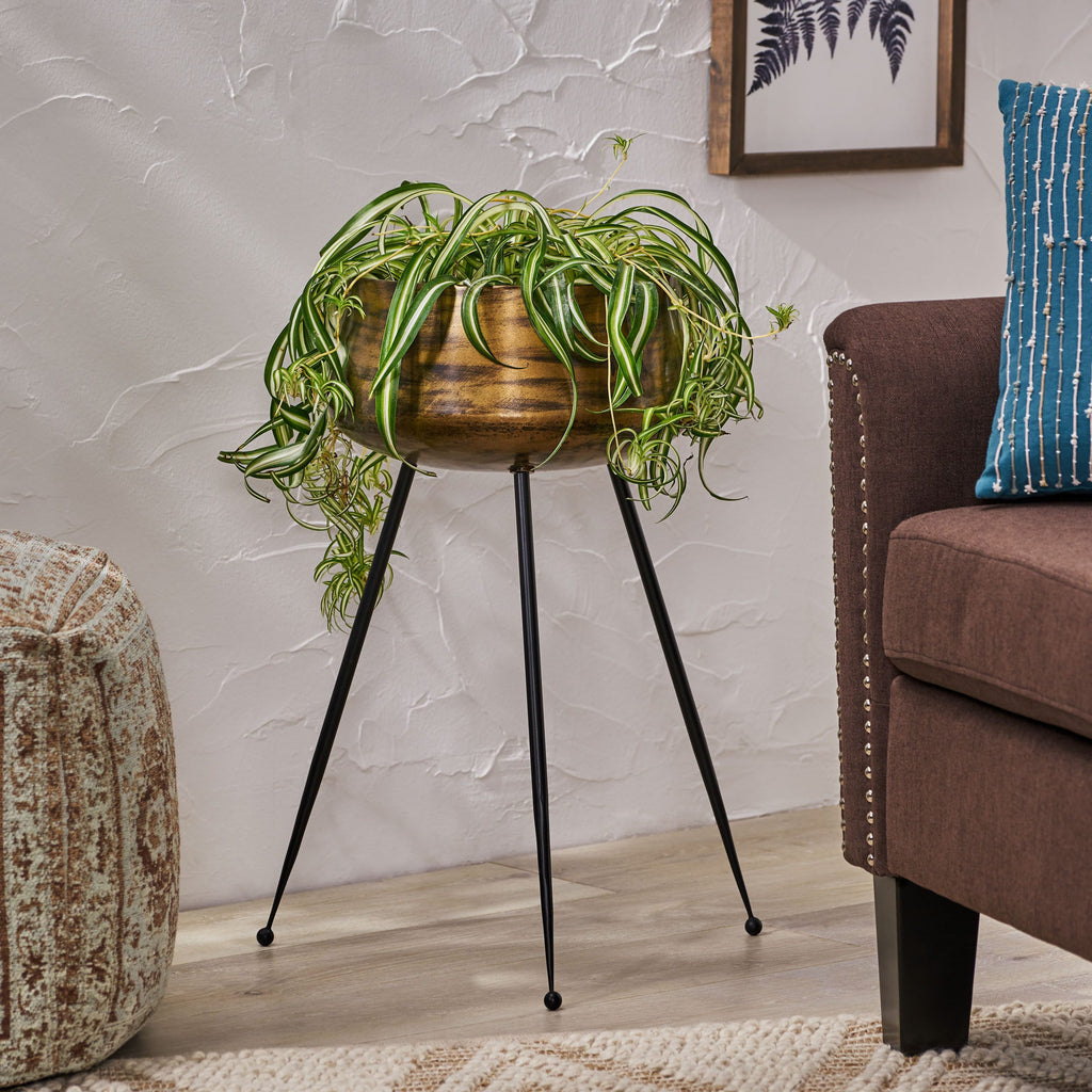 Boho Glam Handcrafted Tripod Planter, Antique Brass and Black - NH9874 ...