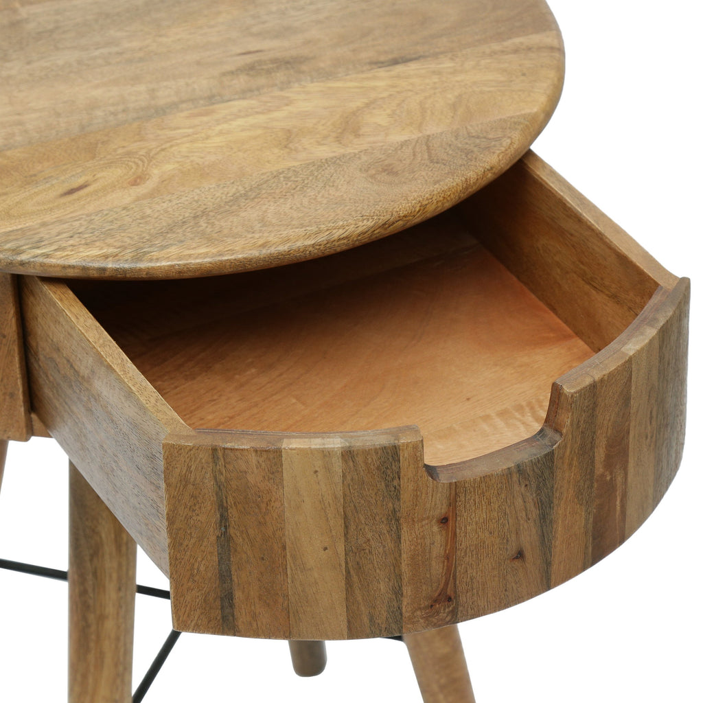 MidCentury Modern Handcrafted Mango Wood End Table with Drawer, Natur Noble House Furniture