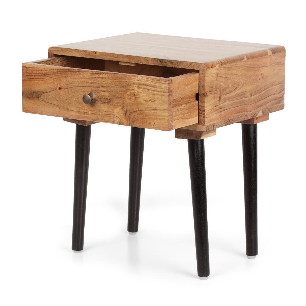 Handcrafted Mid-Century Modern Wooden Side Table with Drawer - NH66041
